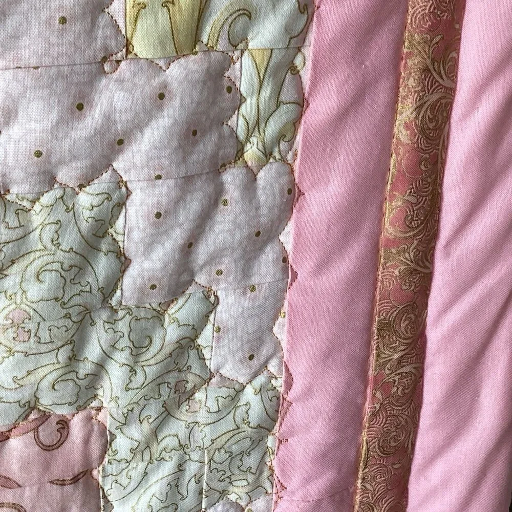 NWT. Hand Crafted Large Lap Quilt in Pinks